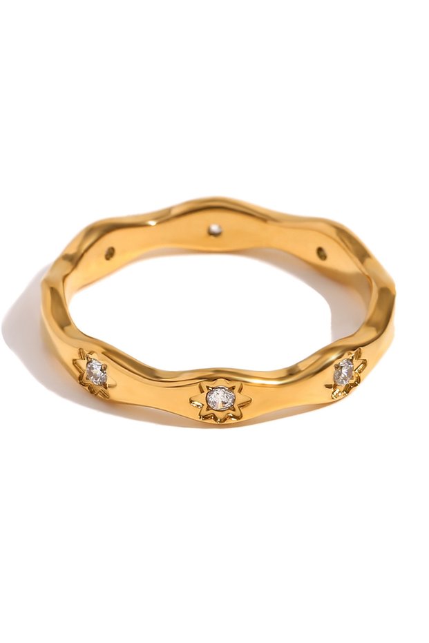 AJZ10113 Eight Awn Star Wave Shape Ring Gold Color Plated Exquisite Women Jewelry For Party Dating
