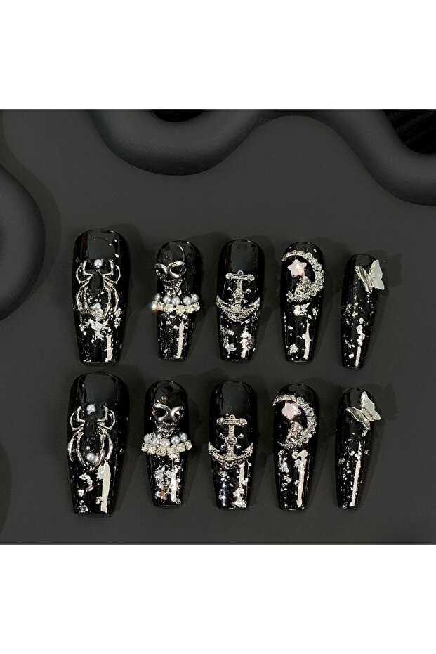 SJ0719-S (10pcs) Smooth Black Tone Paired With Striking Gothic Details, Suitable For Global Niche St