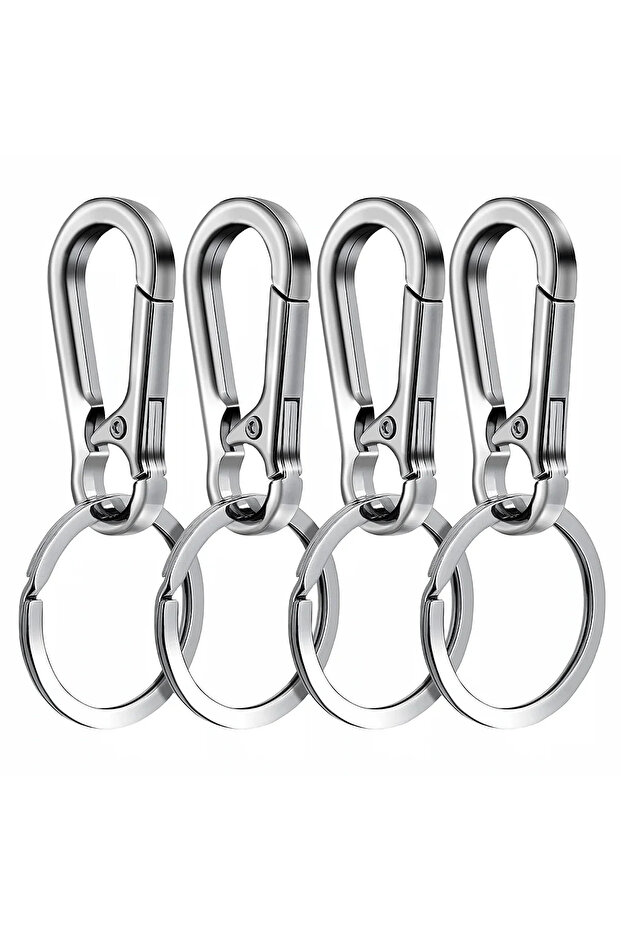 4PCS silver 4PCS 4Pcs Carabiner Clip Keychain Metal Carabiner Shape Key Ring Keyring Key Holder Clip