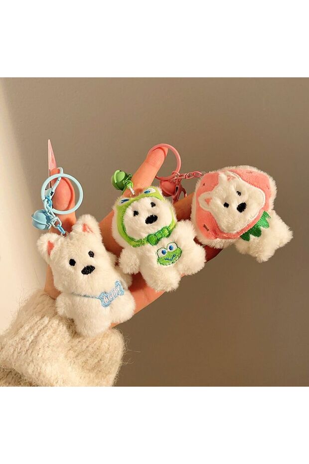 C1-3PCS 3 قطع سلسلة مفاتيح جرو مع عقدة فيونكة من البوليستر الناعم على شكل حقيبة ظهر سلسلة مفاتيح غريبة الأطوار