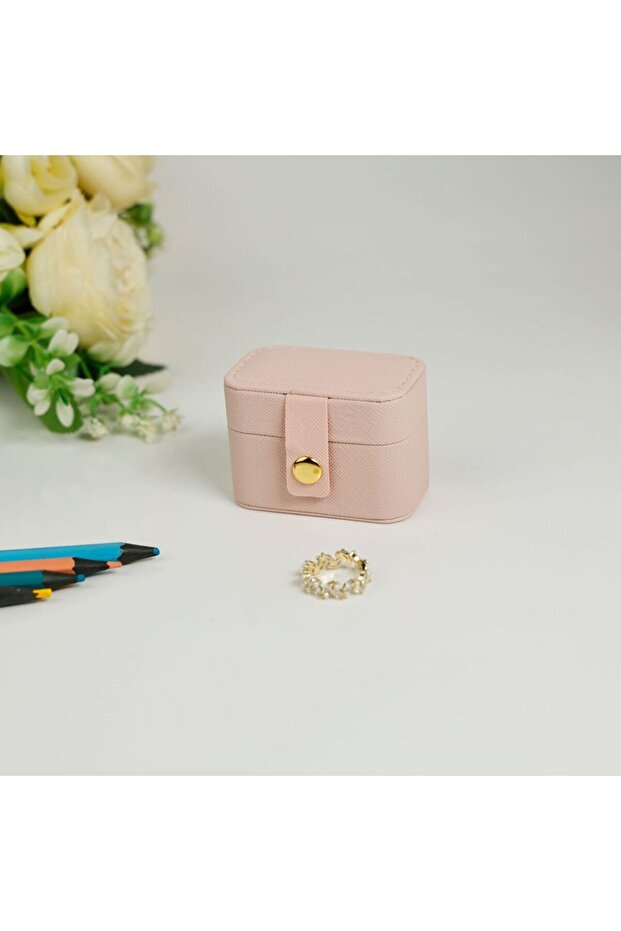 Pink PU Leather Portable Mini Jewelry Earrings Stud Earrings Jewelry Box Organizer