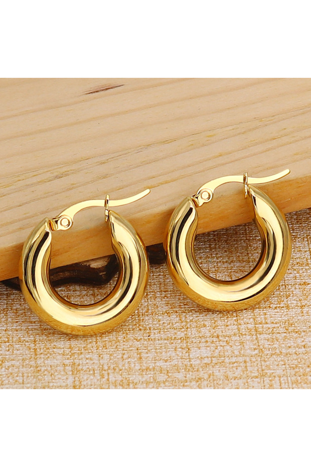 25mm gold Surgical Steel Gold Color Tone Women Fat Chunky Earrings Stainless Wives Round Smooth Thic