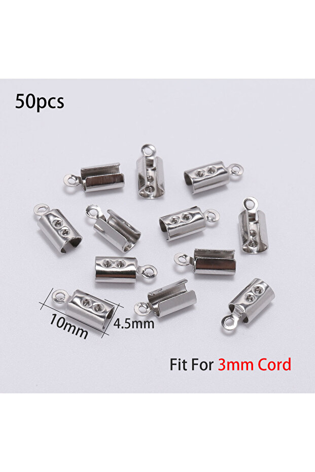 Steel 3mm 30/50pcs Stainless Steel Gold Rope Cords Crimp End Bead Caps Leather Clip Tip Fold For DIY