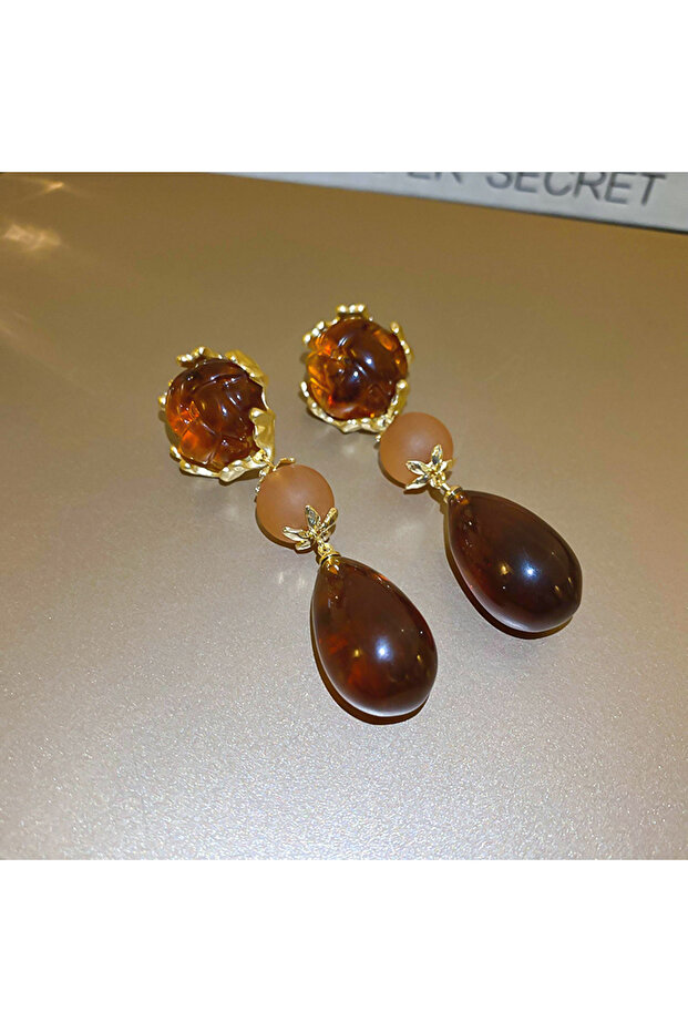 Gold color retro Amber Water Drop Earrings For Womengirls Geometric Round Dangle Earrings Palace Par