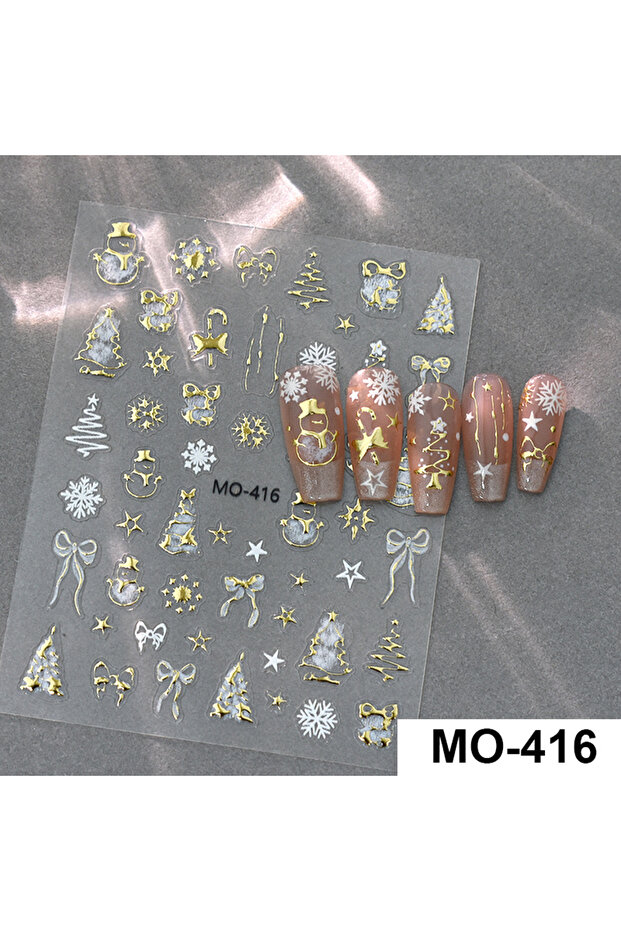 MO-416 Gold Christmas Nail Art Stickers Y2K Bronzing Xmas Tree Snowflake Snowman Star Sliders Cartoo