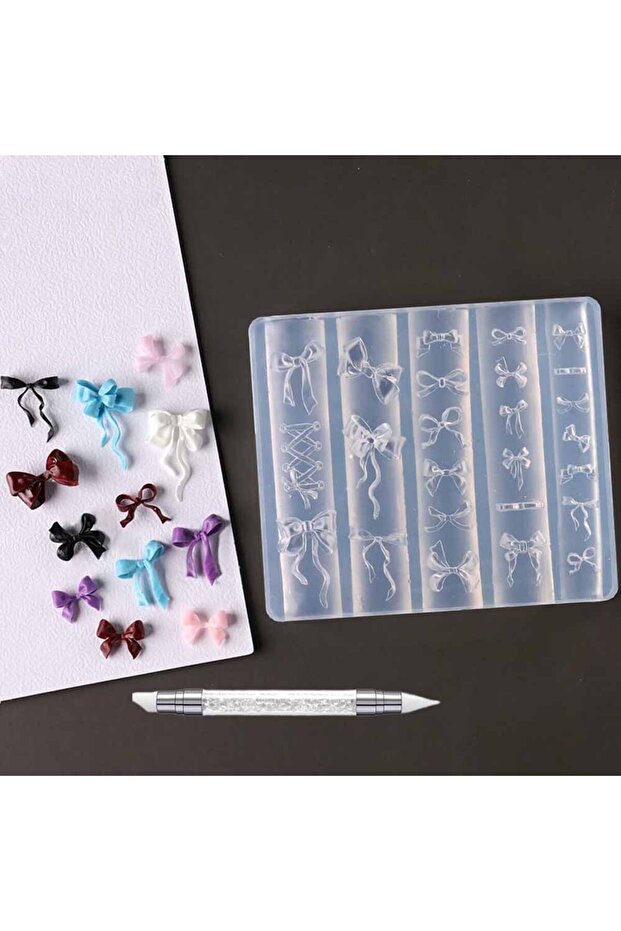 3 1Pcs 3D Bowknot Silicone Nail Molds+1Carving Pen Y2K Ballet Style Ribbon Nails Stencils Sculpture.