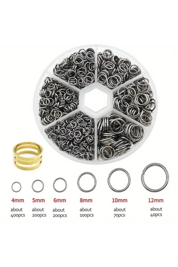 black Mixed 6 Sizes Open Jump Rings, 4mm 5mm 6mm 8mm 10mm 12mm Jump Ring Jewelry Keychain For Jewelr