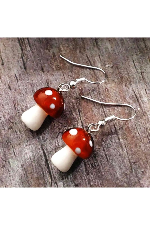Red 1 Pairs Mushroom Earrings for Women Long Pendant Mushroom Earrings Colorful Earrings Creative Fu