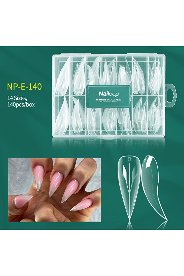 قوالب NP-E-140 Nailpop ثنائية الشكل، متوفرة بأشكال متعددة، لتغطية كاملة، لتطويل الأظافر الأكريليكية