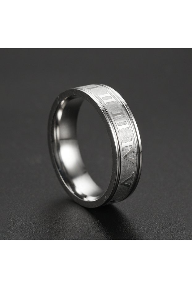 8 Silver Vintage Roman Numberss Ring Temperament Fashion 6mm Width Stainless Steel Couple For Men Wo
