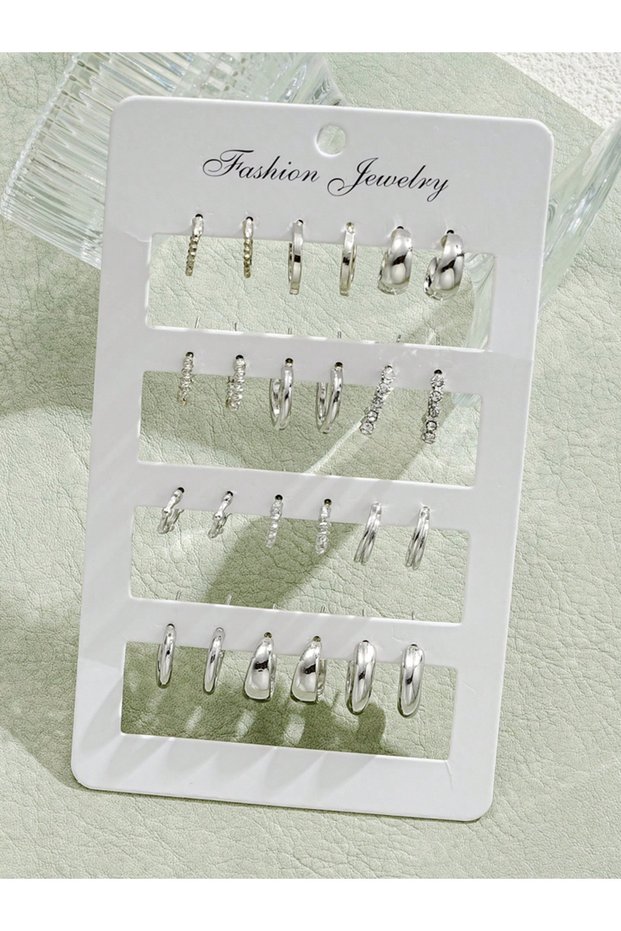 KV5937302 24pcs/Set Fashion Rhinestone Small Hoop Earrings Minimalist Everyday Earring For Women Dat