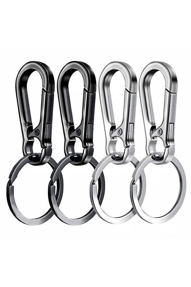 4PCS black silver 4Pcs Carabiner Clip Keychain Metal Carabiner Shape Key Ring Keyring Key Holder Cli