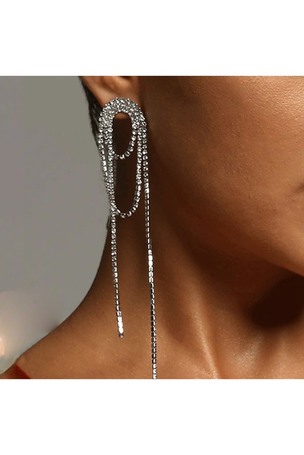 Stone Fans Silver Earring Long Fringe Earrings Tassel Luxury Bling New Unusual Piercing Fa