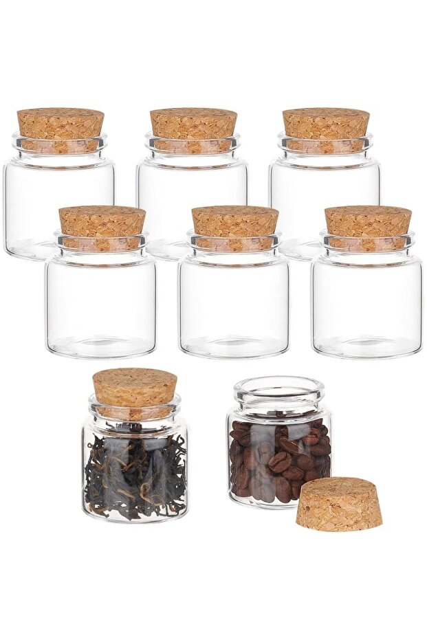 AECH05-13011 8Pcs 50ml/1.7oz Mini Glass Bottles with Cork Stoppers Wish Bottles Message Bottles for