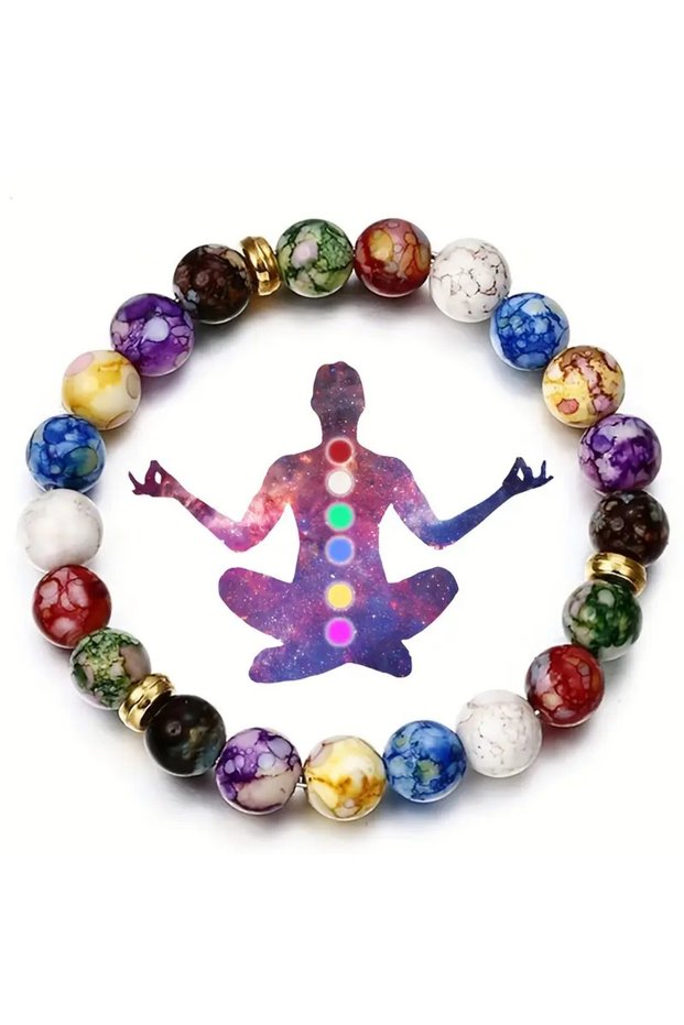 MULTI 7 Chakra Healing Crystal Bracelet - Enhances Balance & Energy - Perfect for Yoga, Meditation,
