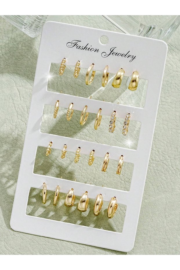 KV5937301 24pcs/Set Fashion Rhinestone Small Hoop Earrings Minimalist Everyday Earring For Women Dat