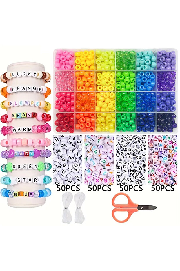 24 and 200letter Pony Beads for Friendship Bracelet Making Kit 24 Colors Kandi Beads Set, 720pcs Pla