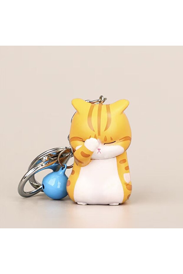 Yellow Cute Shy Cat Keychains | Chubby Kitten Keyring Trinket | Animal Cat Pendant Bag Ornament | Ke