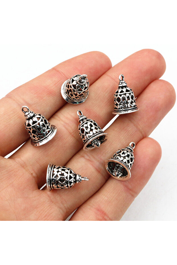 Antique Silver 10pcs 15x12mm Antique Bronze Silver plated Brass Material Retro hollow Bell Charm P