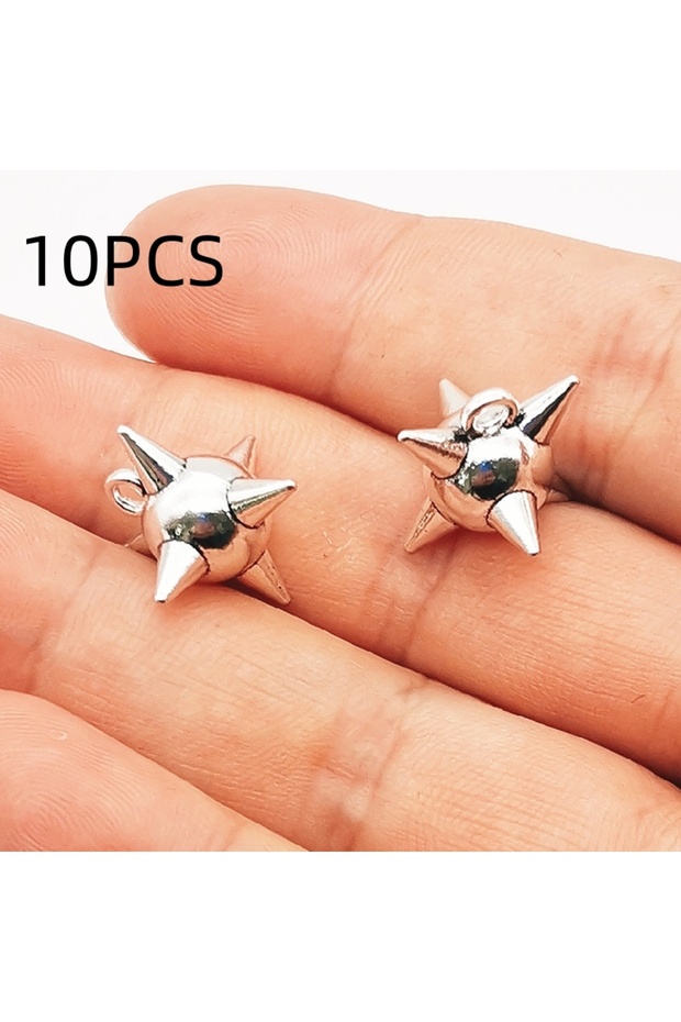 silvery 10pcs Gothic 3D Spiky Ball Pendant DIY Jewelry Finding Spike Morning Star Flail Dangle Charm