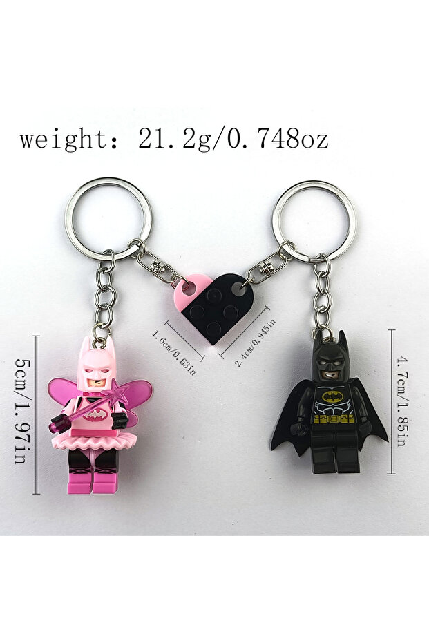 K741 2pcs Beautiful Handmade 3D Bat Couple Keychain Fairy Figure Pendant Phone Key Ring Backpack Acc