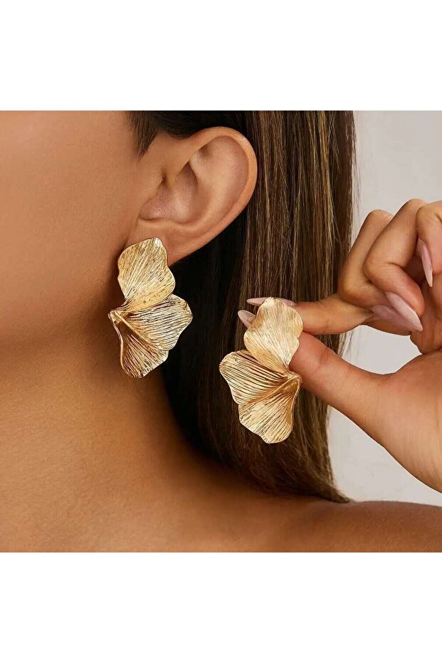 Gold Color Salircon Exquisite luxury Metal Tree Leaf Earrings for Women 2025 Punk Gold Color Petal P