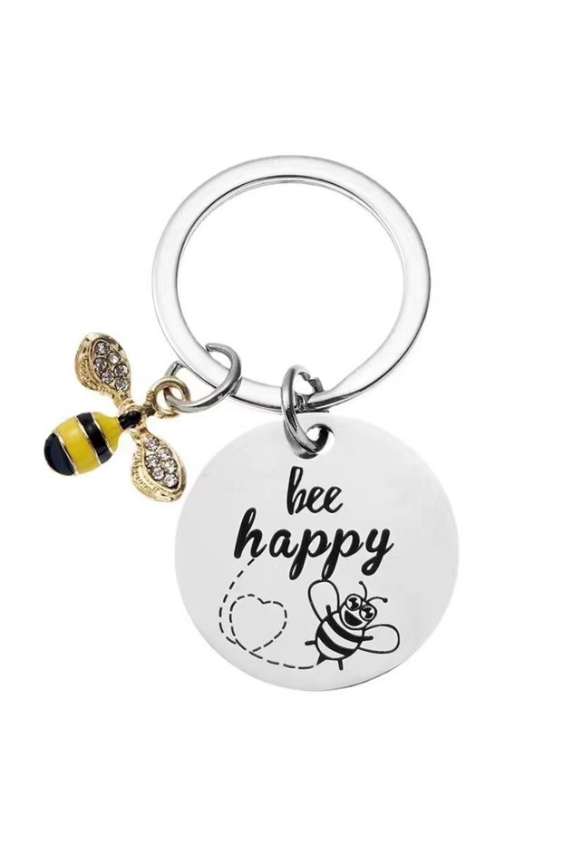 Silver Bee Happy Keychain - Inspirational Gift for Women, Mom, Daughter, Son, Niece, Nephew, and Fri