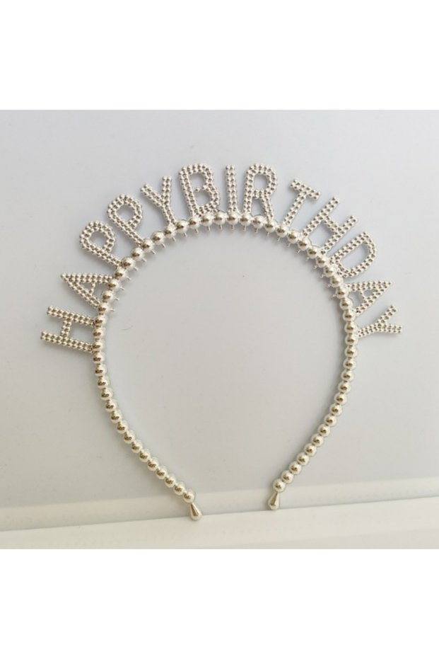 silver Pearl Hair Band Happy Birthday Letter Headband Children's Birthday Jewelry Gift