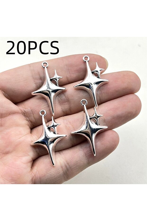 20PCS 20PCS DIY Zinc Alloy Jewelry Accessories Ancient Silver Four Corner Star Pendant Pendant