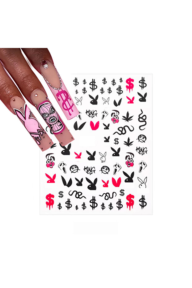 Set4-1pcs 3D Money Dollar Sign Design Nail Art Sticker Decals Self Adhesive Manicure Tips Wraps Deco