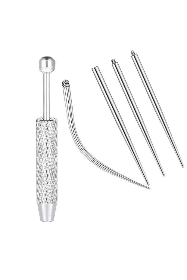 5PC-silvery 14/16/18G Titanium Piercing Kit Internal Thread Curved Taper Insertion Pin Tool For Trag