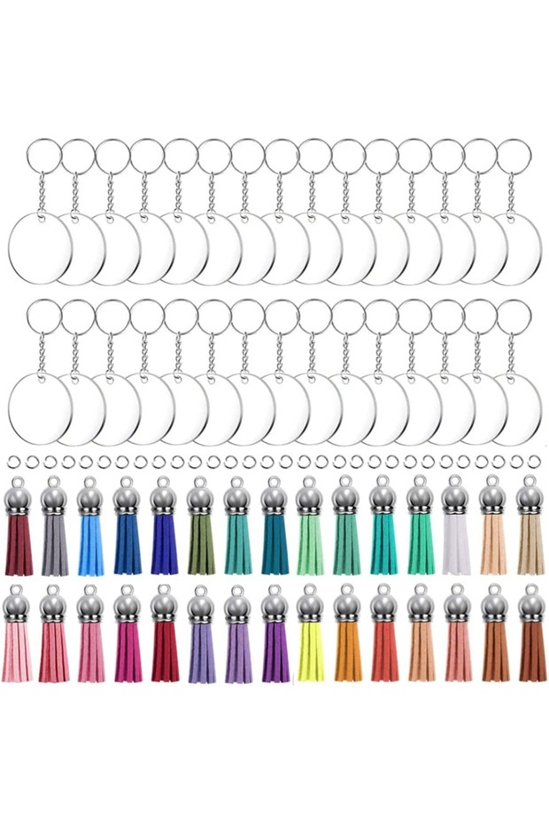 40pcs A 40PCS Acrylic Keychain Blanks for Vinyl Kit Including Key Rings and Jump Rings for DIY Key C