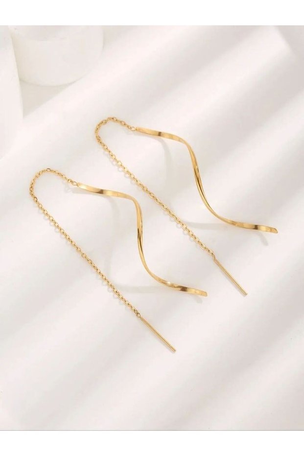 Gold-color Stainless Steel 18K Gold Plated Curve Dangle Earrings for Women Teen Girls Wave Dangle Ea