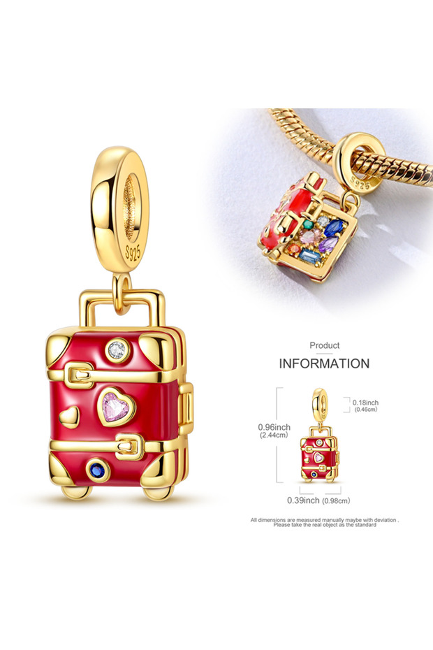 KTC1141-GD 925 Silver Charms Beads Nesting Doll Suitcase Headphones Safe Pendant Fit Original Bracel