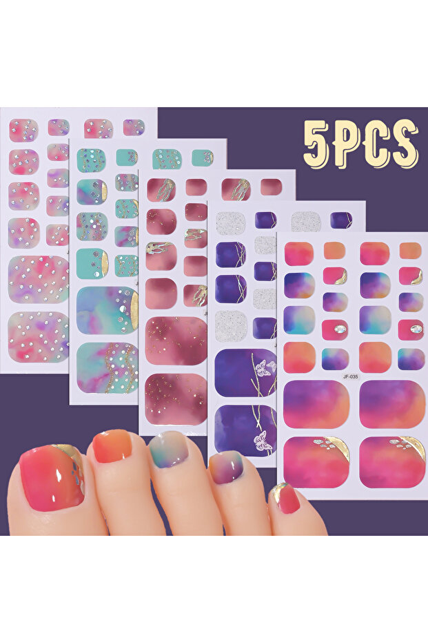 9 5Sheets Yellow Daisy Toenail Sticker 110Tips Full Cover Baking Free Toe Nail Wraps Elegant Flower.