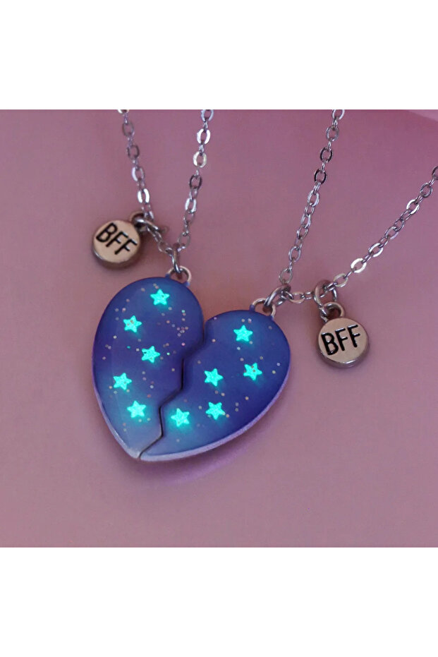 five-pointed star A girl 2Pcs/set Heart-shaped Luminous Five-pointed Star Best Friend Necklace for G