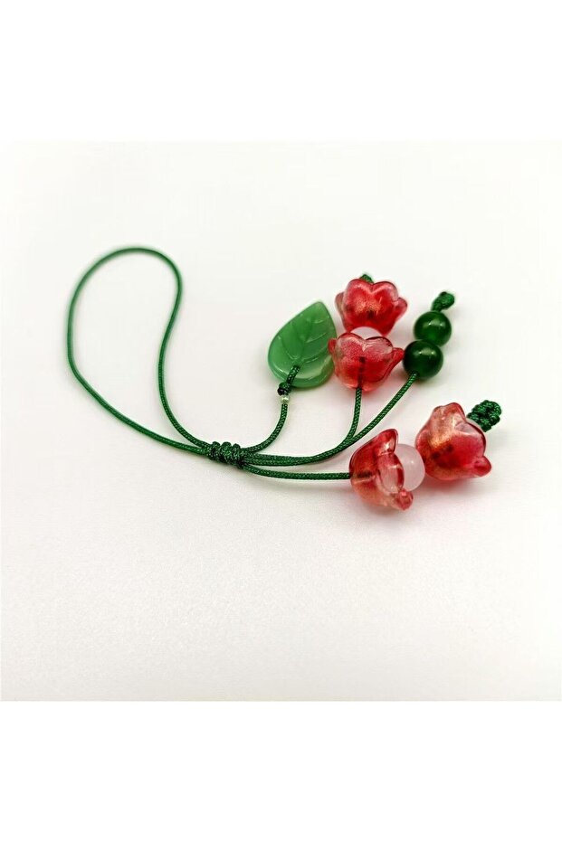 red1 Glass Lily of the Valley Flower Leaf Charm Phone Chains Bag Hanging Pendant Keychains Phone Lan