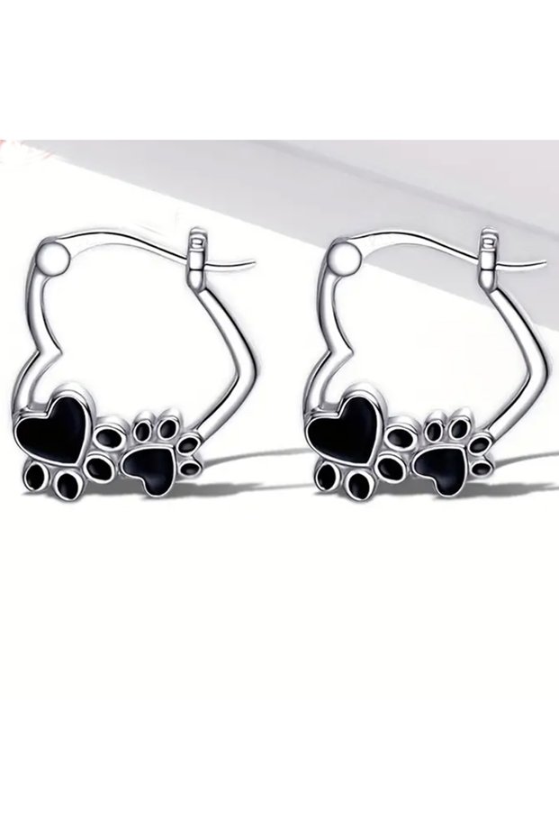 Silver Silver A Pair of Creative New Cat and Dog Footprint Earrings, Simple and Fashionable Oil Drip