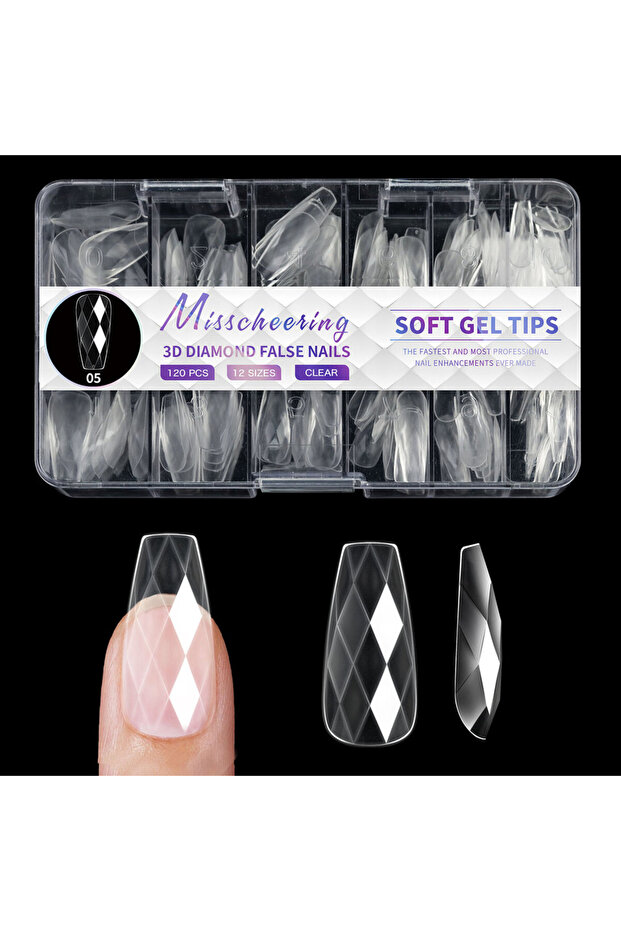 05-120pcs New 120/140pcs Square Almond Coffin Nail Extension Tips Natural Clear Full Cover Nails Dua