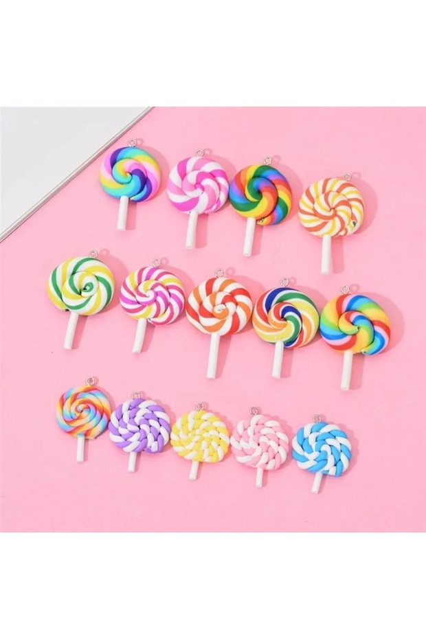 10pcs mix 10pcs/pack Multi-color Soft Clay Simulation Lollipop Charms Pendant For Women Girls DIY Ne