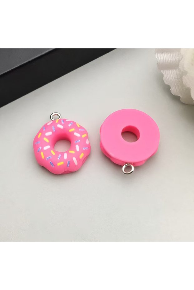 Pink 10pcs 10/12pcs 18*21mm Colorful Food Donuts Design Charms 3D Resin Pendants For DIY Bracelet Ne