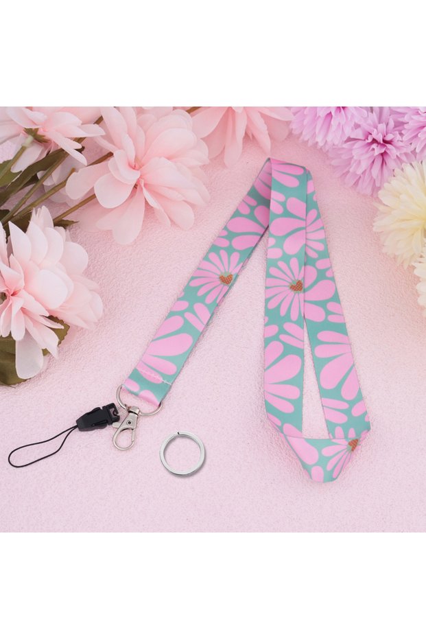 Pink Mobile Phone Lanyard Fashion Green Daisy Neck Strap for ID Card Holder Pass Keys Keychain Keyri