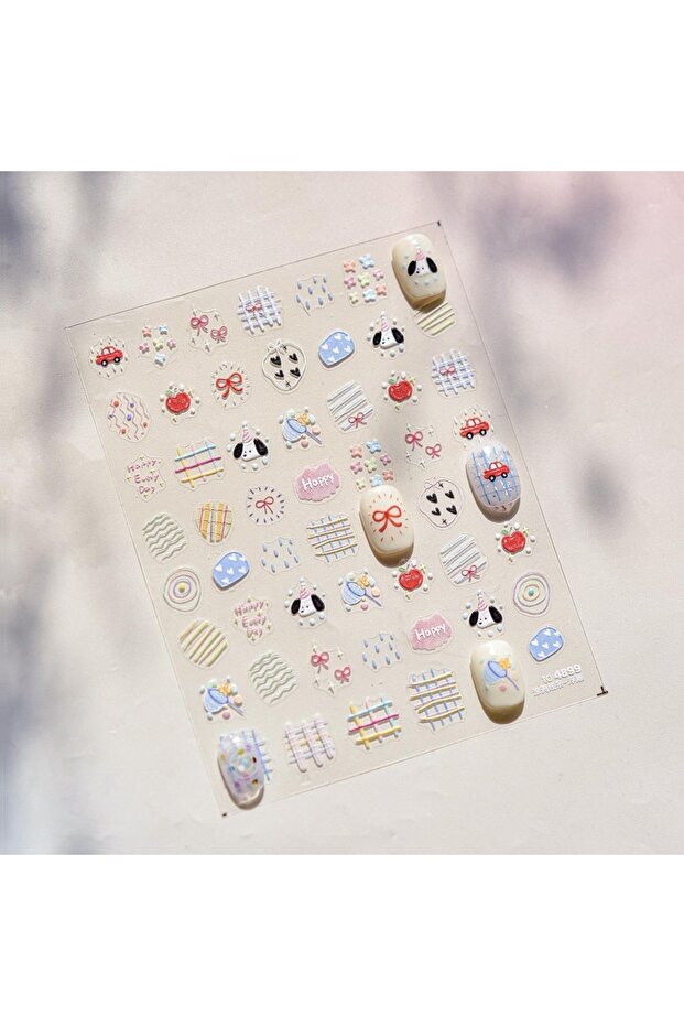 TO4899 Cute Animals Bear Dog Cake Sweet Cherry Grid Bowknot Star Line Fruit Relief Self Adhesive Nai