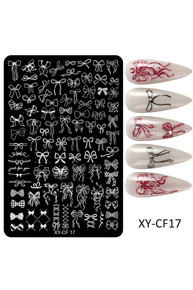 XY-CF17 Kawaii Bow Pattern Nail Art Stamping Plates Heart Butterfly Flower Leaves Design Transfer Pr