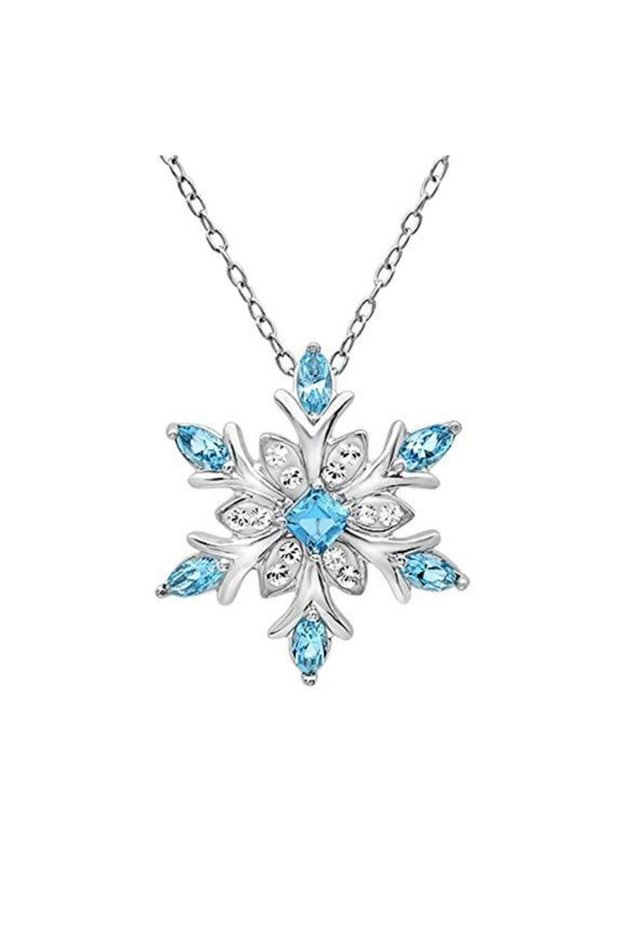 BLUE-60cm Personalized Fashion Christmas Ornaments Snowflake Crystal Necklace Frozen Square Crystal