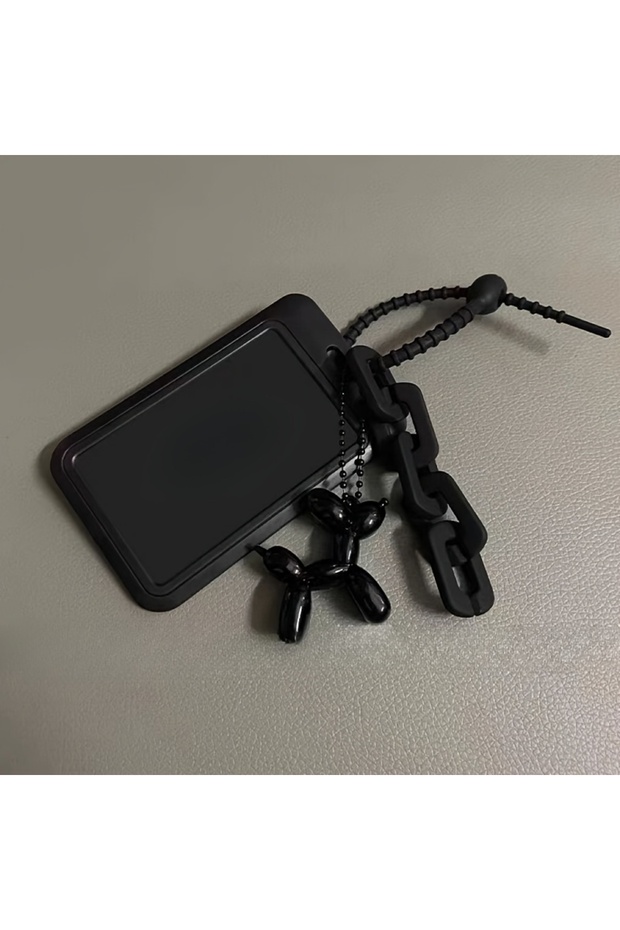 black Y2K Cute ID Card Holder Balloon Dog Keychain Durable Black Credit Protective Case Photo Displa