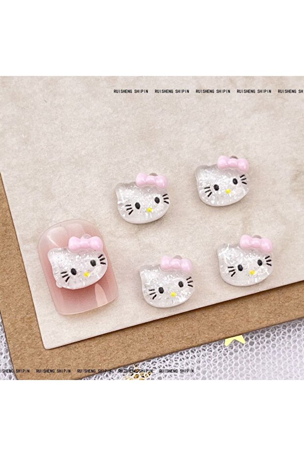 A25-10 20Pcs Cute 3D Hello Kitty Cat Nail Charms with Resin Adorable and Elegant DIY Nail Art Access