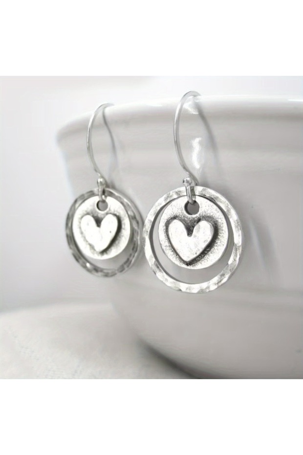 WF7016-1 Retro Punk Style Heart-shaped Geometric Pendant Earrings, Women's Personalized Trendy Holid