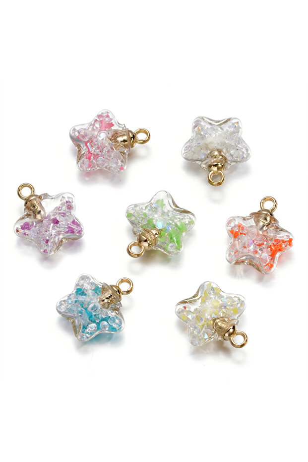 Random mixed 10Pcs 17x19mm Luminous Quicksand Beads Five-pointed Star Charms Pendants Ornaments for