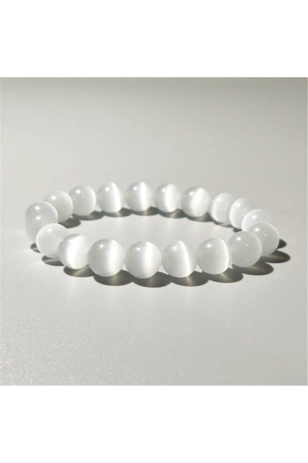 8mm 100% Natural White Cat Eyes Stone Bracelet Women 6/8/10mm Smooth Beaded Braslet Gifts For Lovers